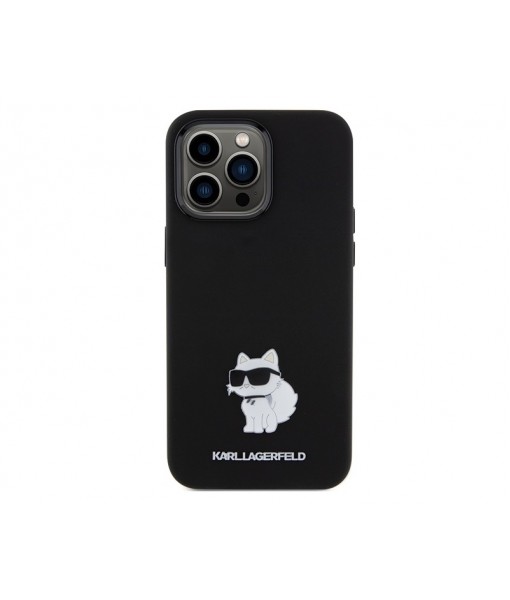 Husa iPhone 14 Pro Max, Karl Lagerfgeld Originala, Silicon Choupette Metal, Negru